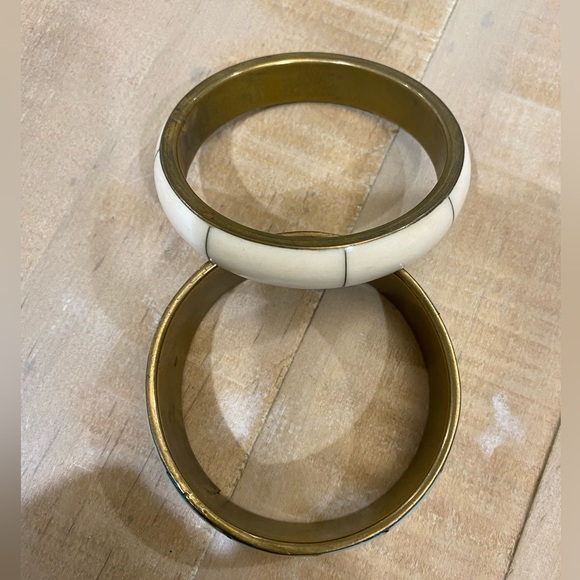 2 Bangle Bracelets TURQUOISE mother of pearl brass